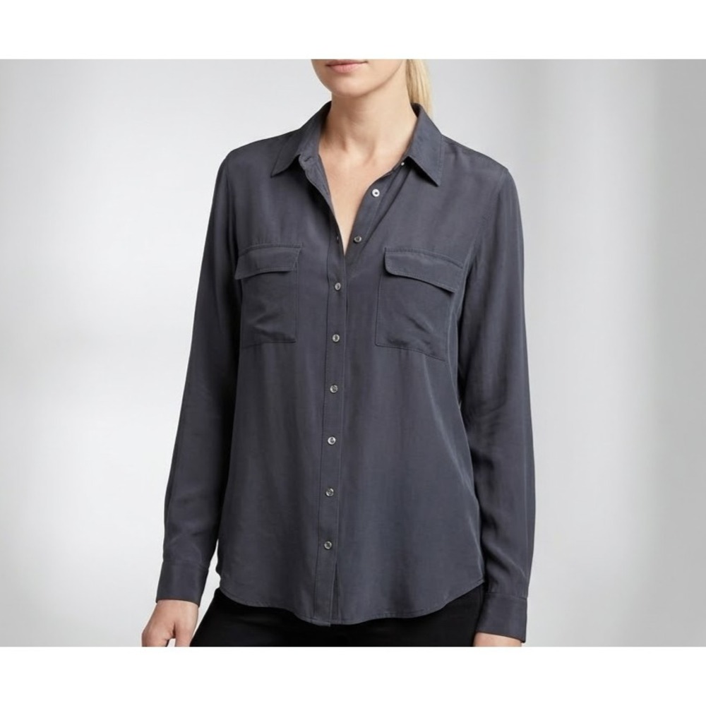 L'AGENCE Pur Amour Silk Relaxed Blouse Black Minimalist Luxe Capsule Chic SZ Med